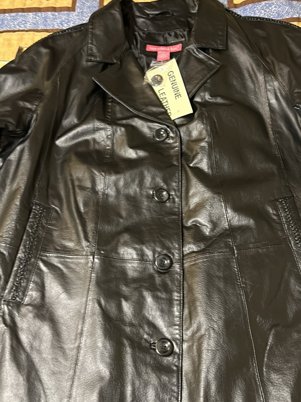 Woman Within Black Genuine Leather Button-Front Jacket